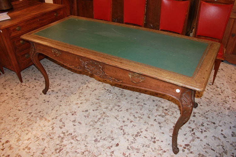 Tavolo Scrivania Con Piano in Pelle in Legno di Rovere Stile Provenzale 1800