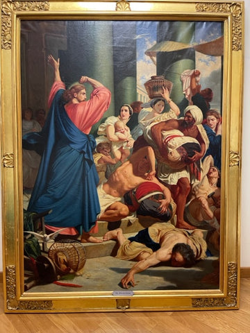 Cacciata dei Mercanti dal Tempio: Scuola del XX Secolo (H. Pedella), Olio su Tela 128x165 cm