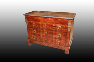 Pair of French Empire style secretaires and chests of drawers with beautiful Mahogany and marble top 