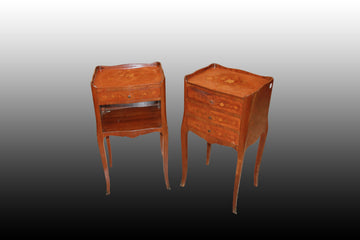 Pair of inlaid Transition style bedside cabinets from the early 1900s