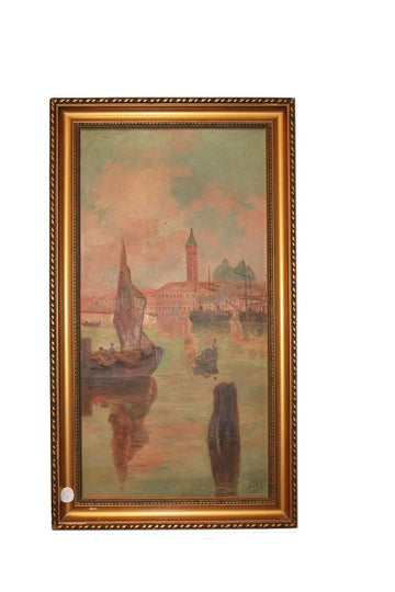 Oil on canvas from the early 1900s depicting a Venetian scene
