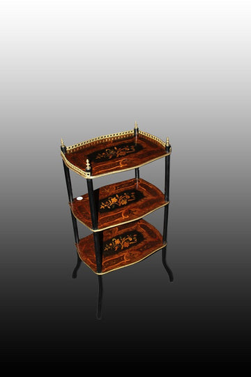 Small French Napoleon III style etagere table richly inlaid