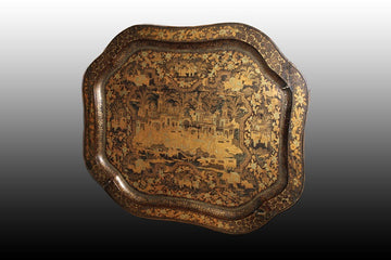 Stunning French wooden tray richly decorated in oriental style