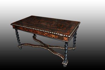 Antique Dutch writing table from the early 1800s in ebony with ivory inlays