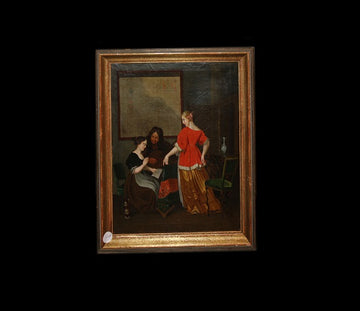 17th century German oil on canvas depicting Music Lesson