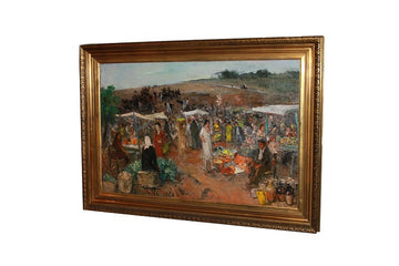 Mid-20th century oil on canvas depicting market - Gaetano Bocchetti (1888 - 1990)