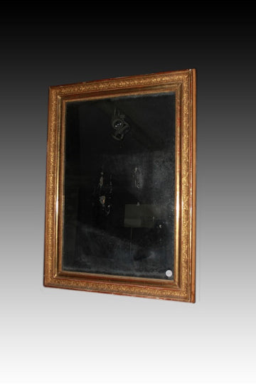 French rectangular mirror from the 1800s in gilded gold leaf