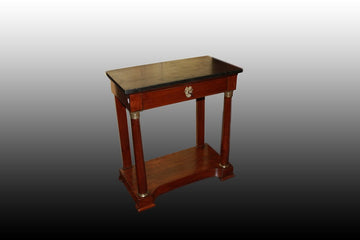19th century French Empire style console in mahogany wood with black marble