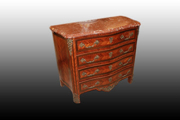 Transition style chest of drawers from the second half of the 19th century with red French marble and bronzes 