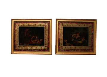 Pair of small paintings under glass FIXÈ SOUS VERRE 