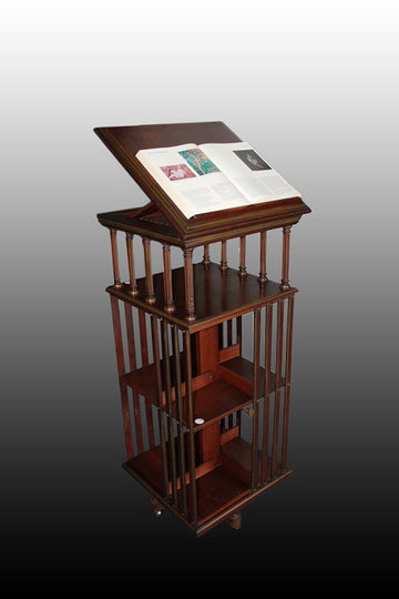 Large English revolving bookcase from the 19th century in mahogany wood