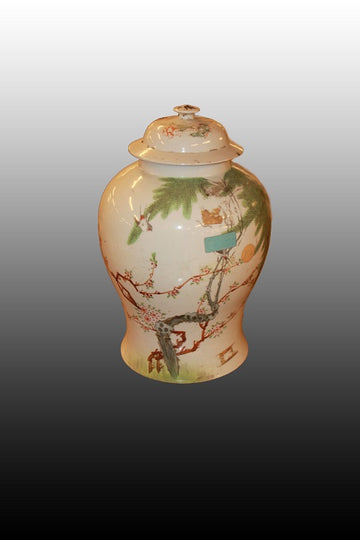 Chinese potiche vase in white porcelain with landscape and aphorisms