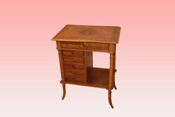 French Sewing Table with drawers from the late 1800s in Louis Philippe style cherry wood