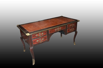 French Louis XV style center writing desk with retro-finished bronze applications