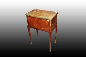 French Parisian bedside cabinet from the 19th century with Louis XV marble and bronzes