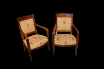 Pair of mid-19th century Directoire style armchairs in walnut and mahogany