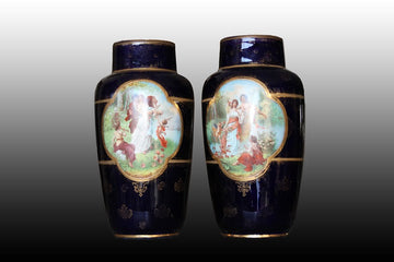 Pair of Austrian vases made in Vienna porcelain with neo-classical scenes