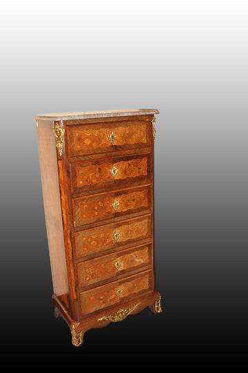 secretaire desk chest Napoleon III richly inlaid 19th century marble and bronzes