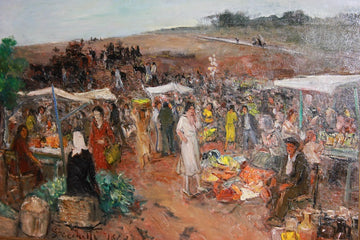 Mid-20th century oil on canvas depicting market - Gaetano Bocchetti (1888 - 1990)