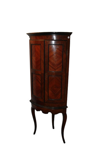 antique French Corner cupboard cabinet from the early 1800s in Louis XV style walnut wood