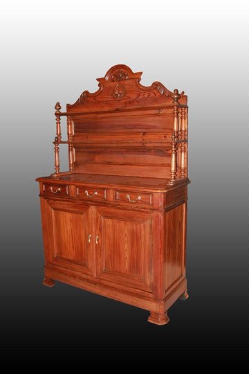 Credenza piattaia con alzata stile Luigi Filippo in legno di larice XIX secolo