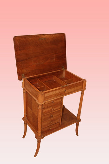 French Sewing Table with drawers from the late 1800s in Louis Philippe style cherry wood