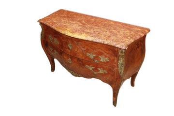 French chest of drawers from the 19th century, Louis XV style, in richly inlaid Bois de Rose wood