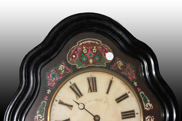 French hanging clock from the 19th century, black lacquered and with cloisonne inlay
