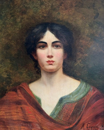 French oil on canvas from the 1800s depicting Portrait of a Young Lady