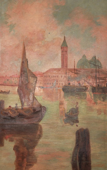 Oil on canvas from the early 1900s depicting a Venetian scene