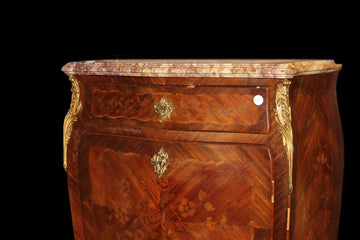 Large pot-bellied Louis XV secretaire from 1800 richly inlaid in bois de violette wood