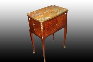 French Parisian bedside cabinet from the 19th century with Louis XV marble and bronzes