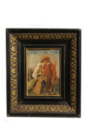 Pair of Small French Oil Paintings on Panels from the 1800s Depicting Everyday Life Scenes