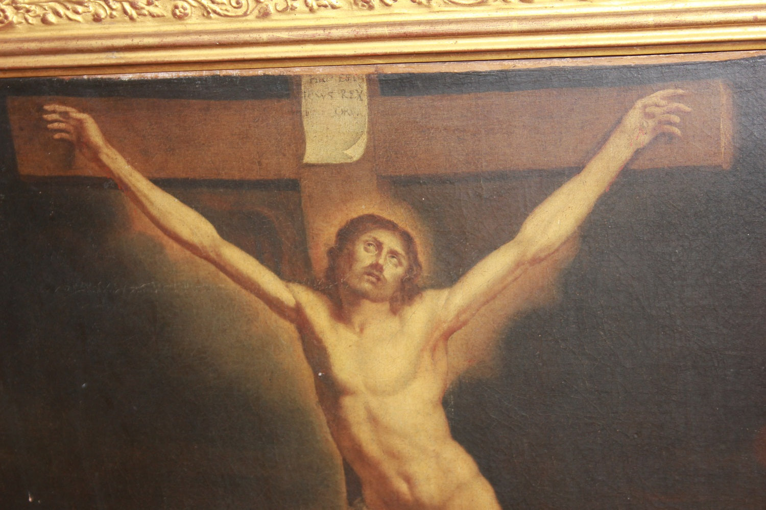 Olio su Tela Francese del XVIII secolo 1700 Raffigurante Crocifissione