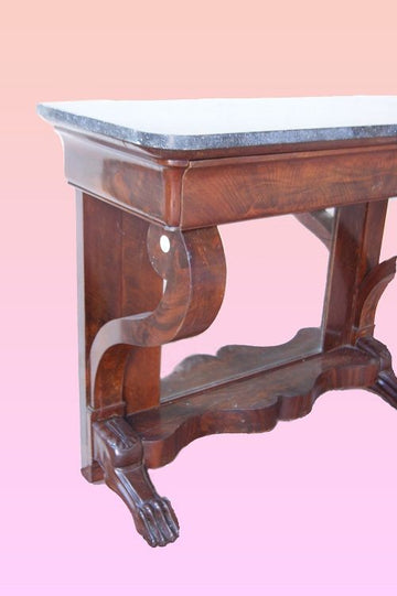 Antique 19th century Empire console table in mahogany with marble and mirror