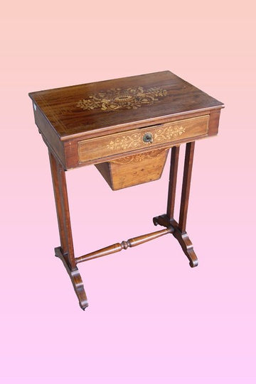 Antique Charles X Sewing Table with inlays from the 19th century French