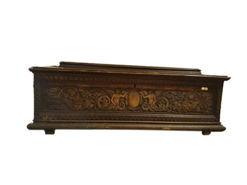 Antique German chest from 1700 in richly carved oak
