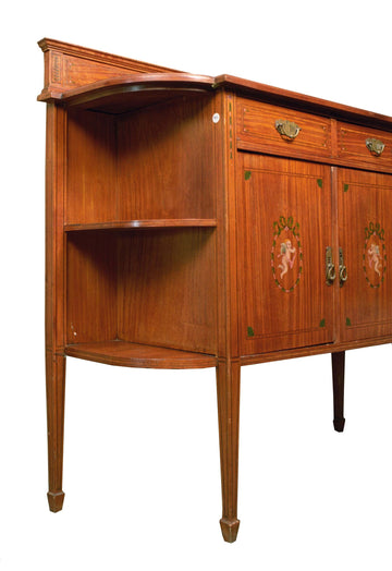 Antique English sideboard from 1800 in 19th century Sheraton style satinwood