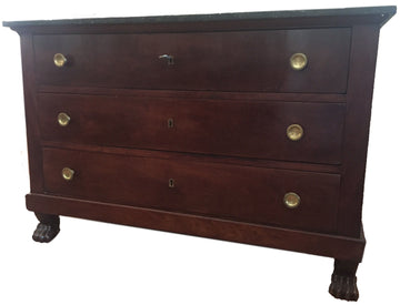 Antique French chest of drawers from the 1800s in Empire style with marble