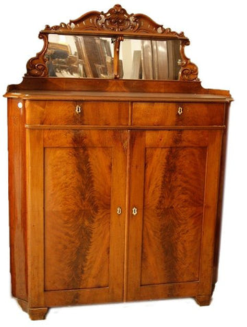 Antica credenza Biedermeier Nord Europa del 1800 in piuma di mogano