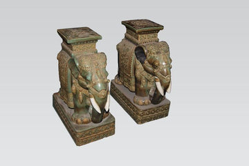 Pair of ancient oriental glazed ceramic elephants