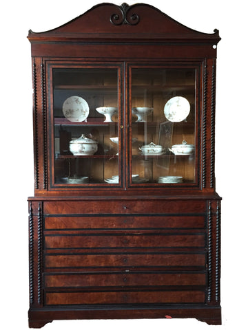 Antica grande libreria bookcase belga del 1800 in palissandro intagli