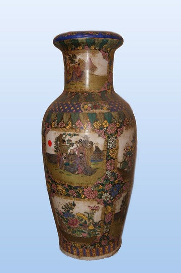Antique Chinese porcelain vase decorated with flowers and characters