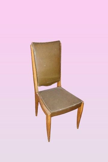 Group of 6 Italian Decò chairs in walnut wood covered from 1900