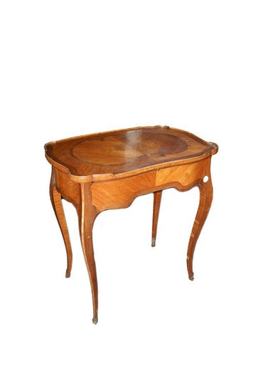 Antico tavolino a fagiolo stile Luigi XV intarsiato del 1800