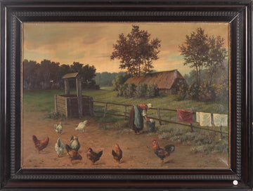 Antique French oil paintings from the 1800s depicting rural landscapes