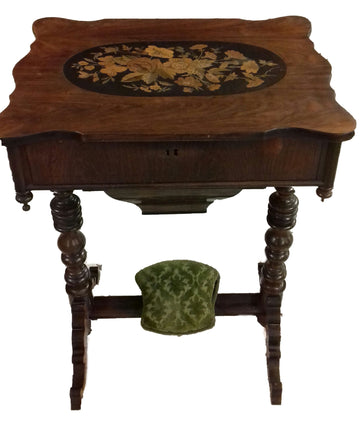 Antique French Sewing Table from the 1800s in inlaid rosewood