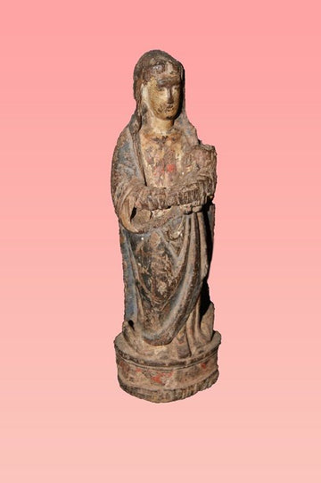Antique Italian wooden sculpture Madonna with Child from 1600