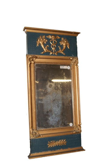 Specchiera francese Impero del 1800 blu e foglia oro