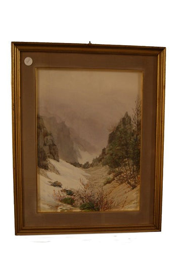 Antique English watercolor from 1900 signed landscape woods and mountains